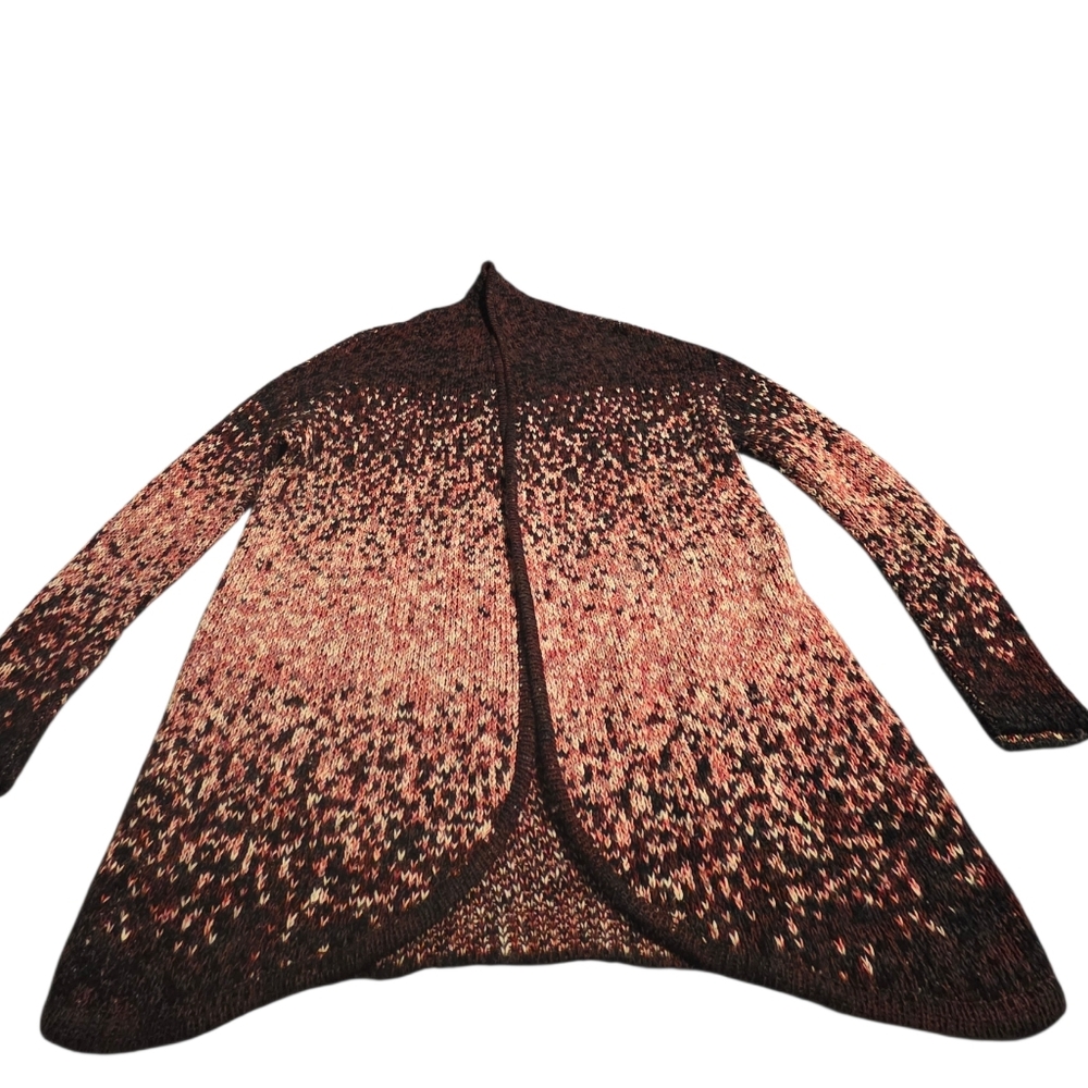 Indigenous Open Front Long Cardigan  Pink & Brown Organic Cotton Sweater Size XS
